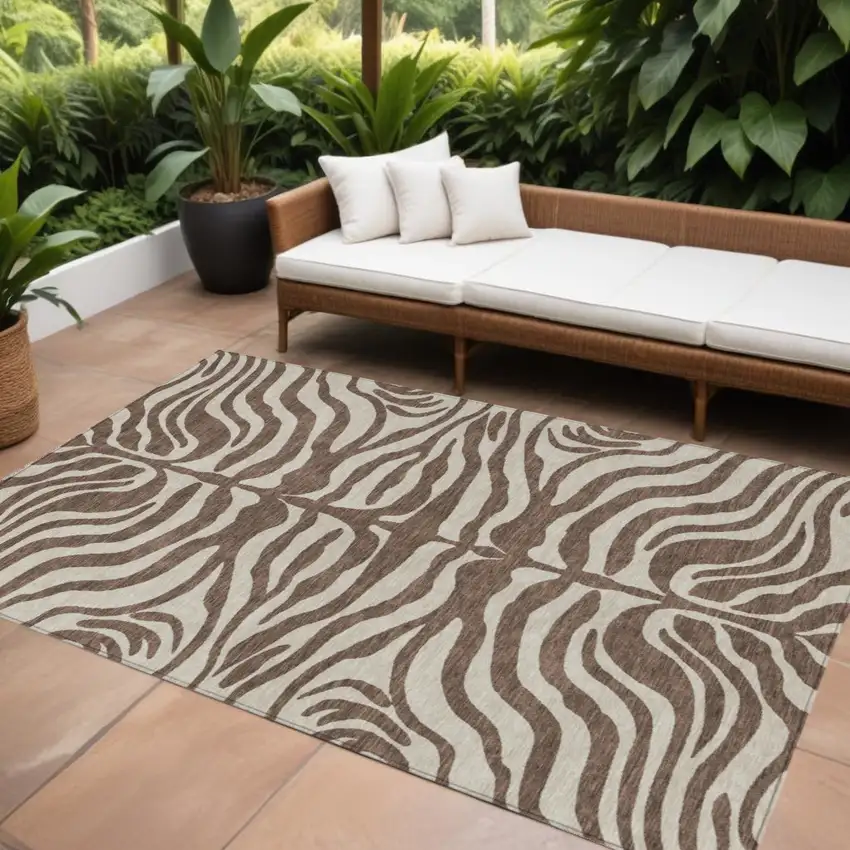 Brown And Beige Animal Print Washable Indoor Outdoor Area Rug Photo 1
