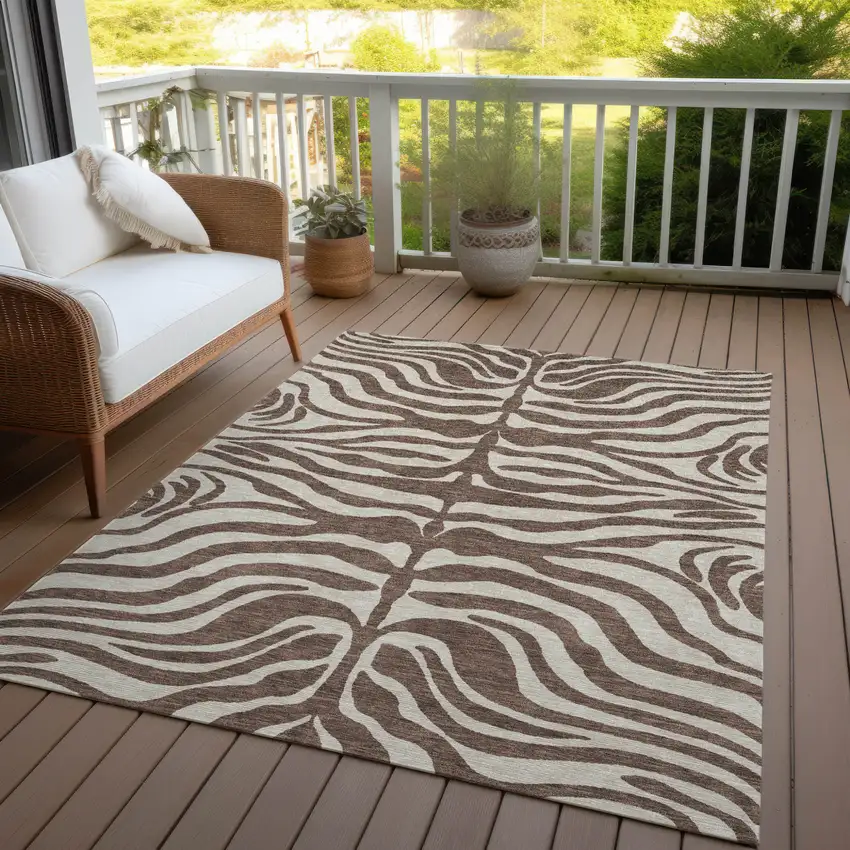 Brown And Beige Animal Print Washable Indoor Outdoor Area Rug Photo 7