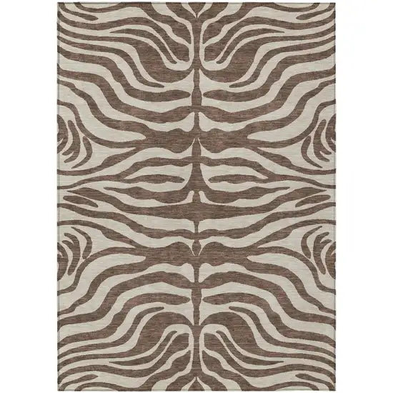 Brown And Beige Animal Print Washable Indoor Outdoor Area Rug Photo 2