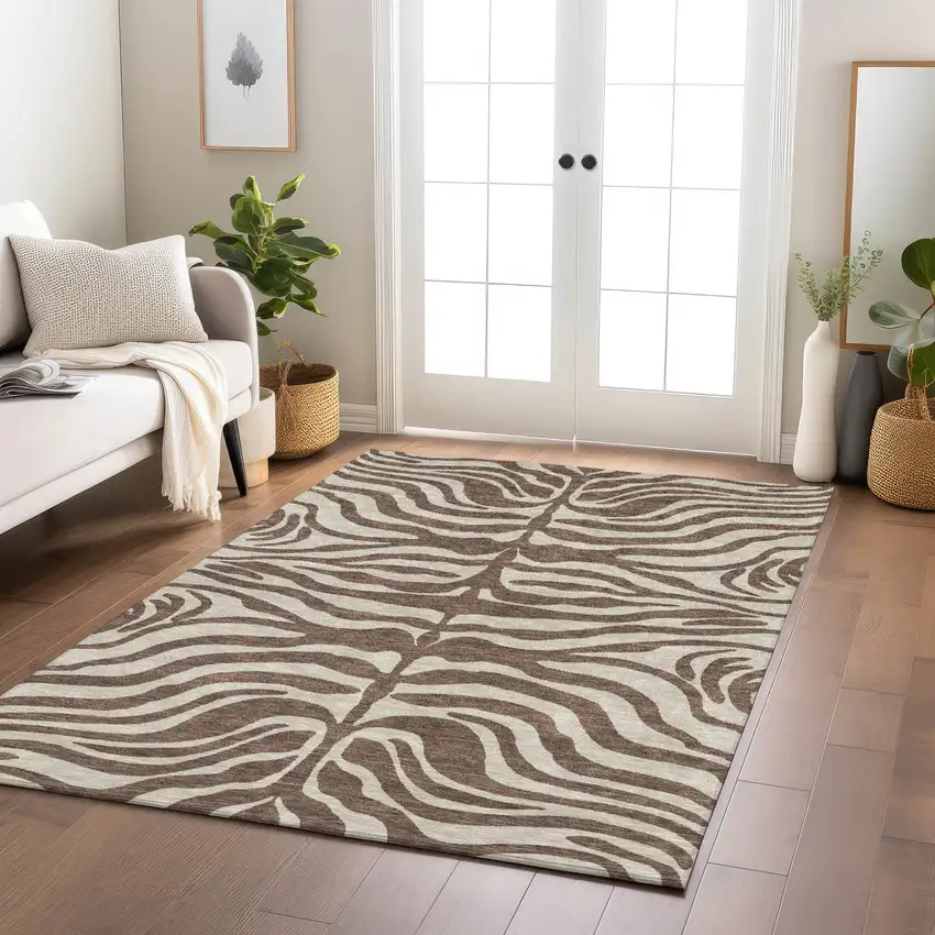 Brown And Beige Animal Print Washable Indoor Outdoor Area Rug Photo 9