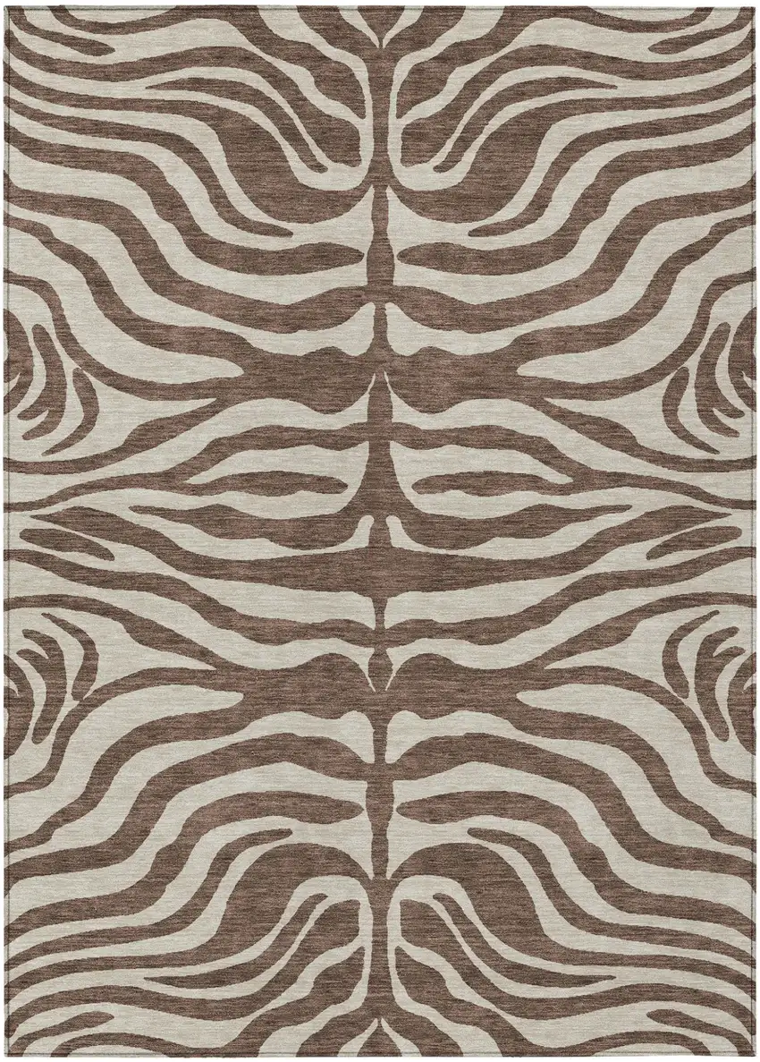 Brown And Beige Animal Print Washable Indoor Outdoor Area Rug Photo 2