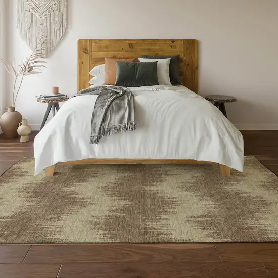 Brown And Beige Chevron Washable Area Rug With UV Protection Photo 6
