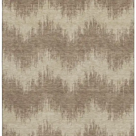 Brown And Beige Chevron Washable Area Rug With UV Protection Photo 4