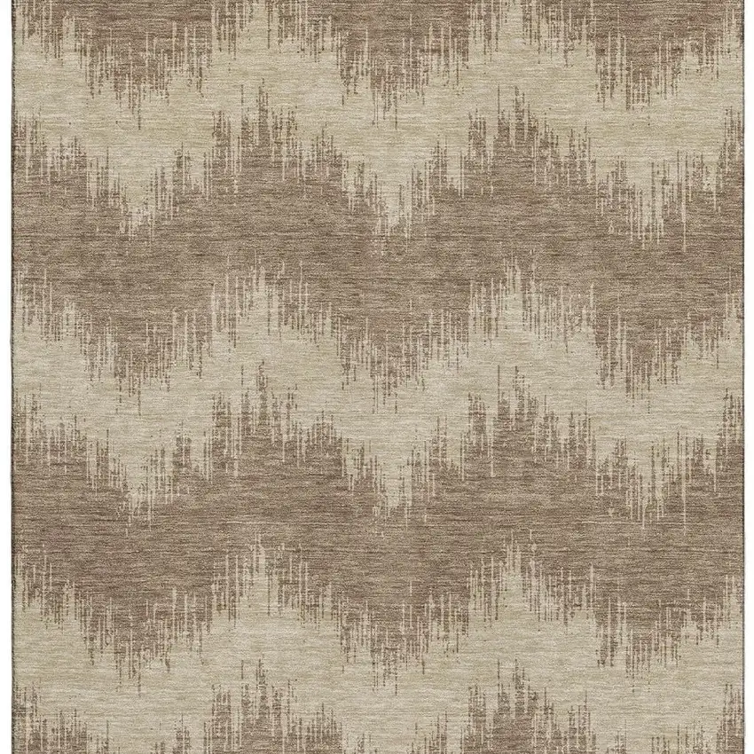 Brown And Beige Chevron Washable Area Rug With UV Protection Photo 4