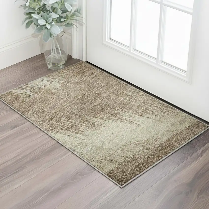 Brown And Beige Chevron Washable Area Rug With UV Protection Photo 2