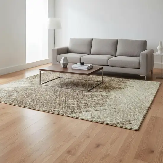 Brown And Beige Chevron Washable Area Rug With UV Protection Photo 2