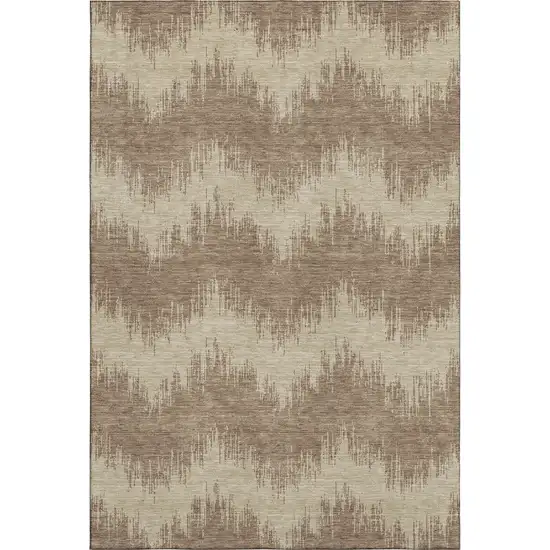 Brown And Beige Chevron Washable Area Rug With UV Protection Photo 7