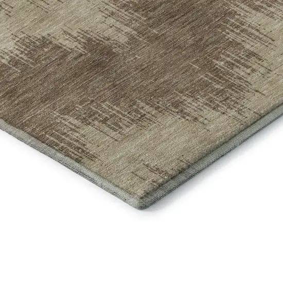 Brown And Beige Chevron Washable Area Rug With UV Protection Photo 9