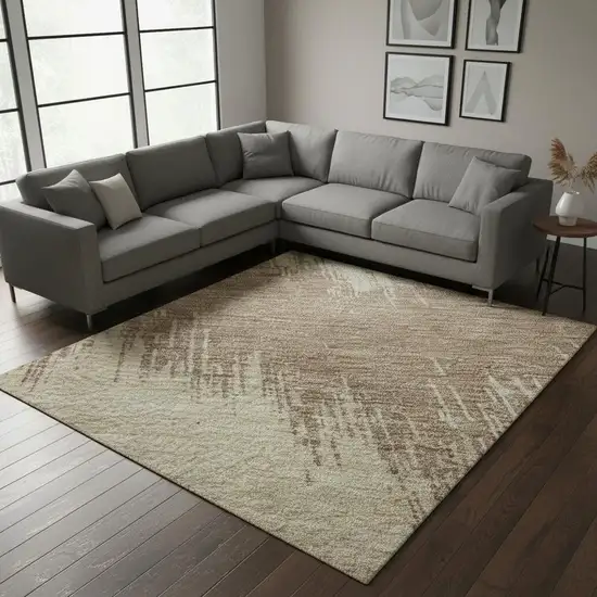 Brown And Beige Chevron Washable Area Rug With UV Protection Photo 2