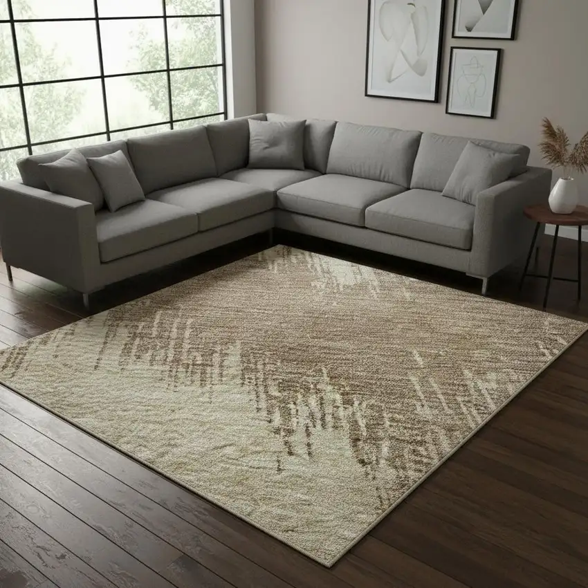 Brown And Beige Chevron Washable Area Rug With UV Protection Photo 2