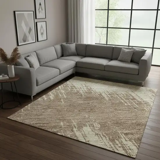 Brown And Beige Chevron Washable Area Rug With UV Protection Photo 2