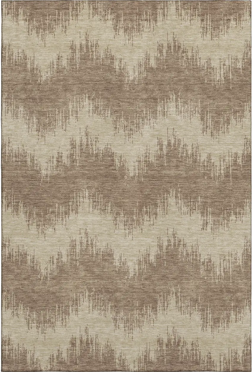 Brown And Beige Chevron Washable Area Rug With UV Protection Photo 6