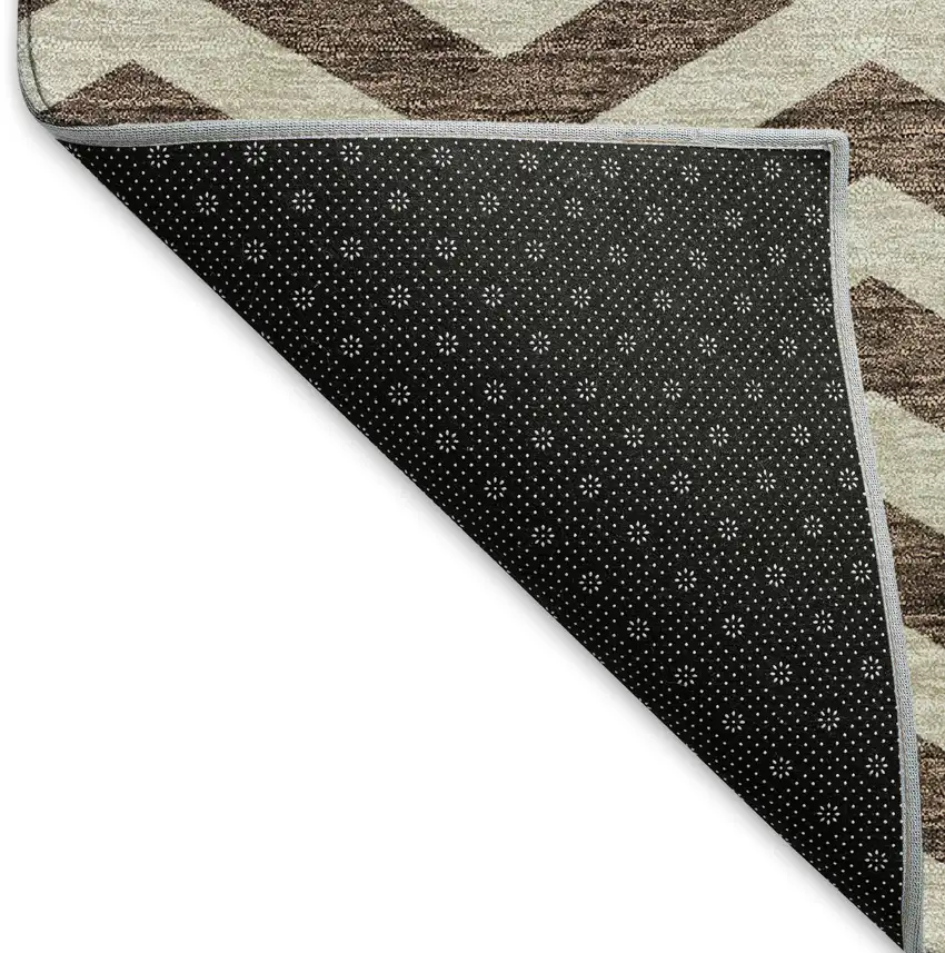Brown And Beige Chevron Washable Area Rug With UV Protection Photo 7