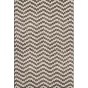 Photo of Brown And Beige Chevron Washable Area Rug With UV Protection