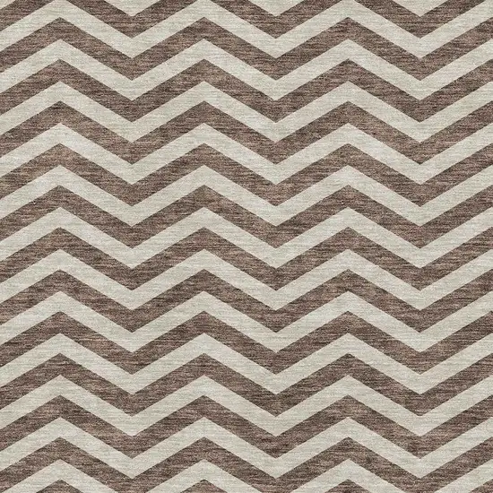 Brown And Beige Chevron Washable Area Rug With UV Protection Photo 3