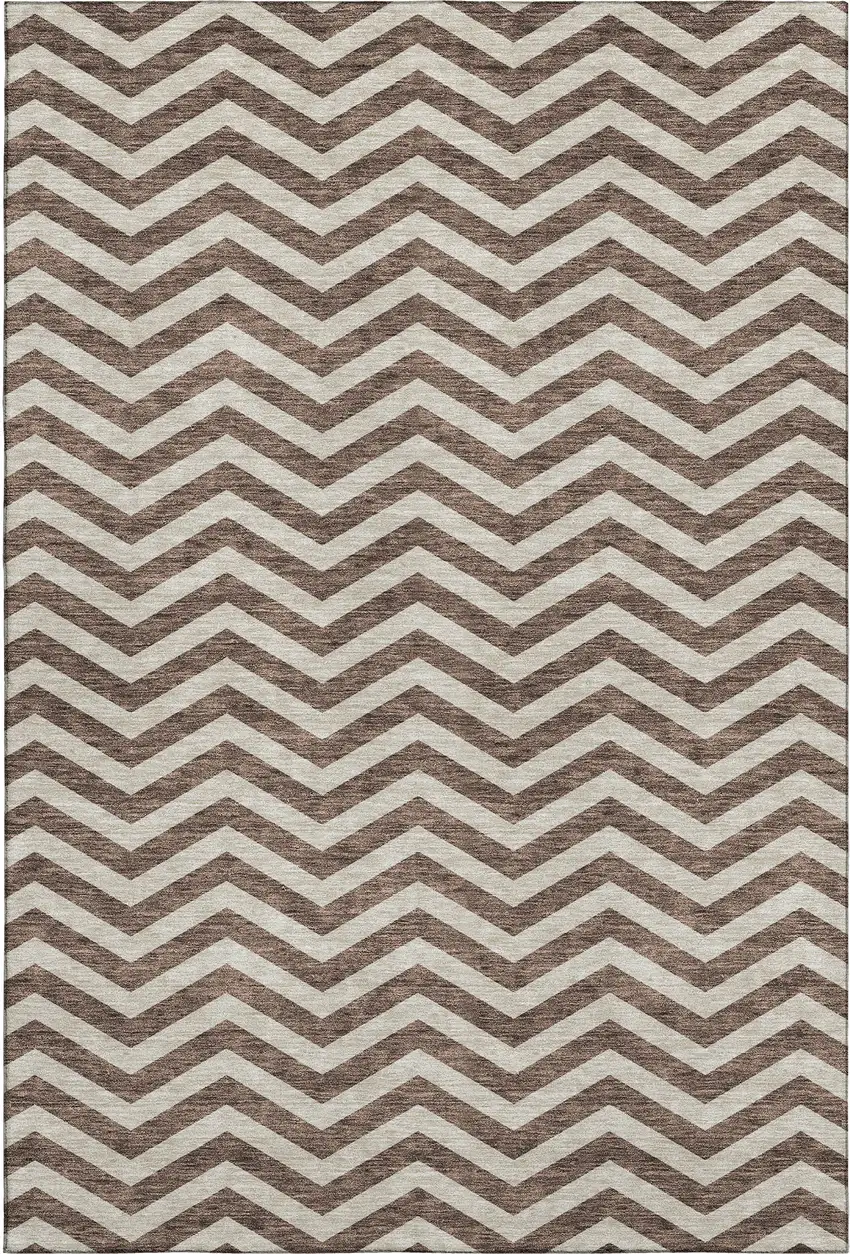 Brown And Beige Chevron Washable Area Rug With UV Protection Photo 1
