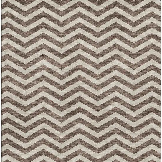 Brown And Beige Chevron Washable Area Rug With UV Protection Photo 3