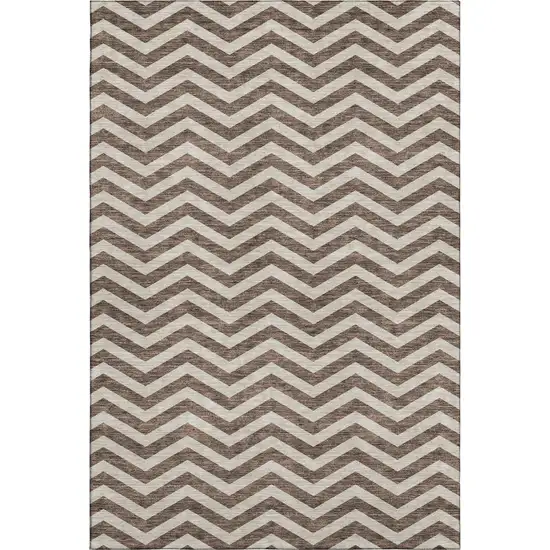 Brown And Beige Chevron Washable Area Rug With UV Protection Photo 1