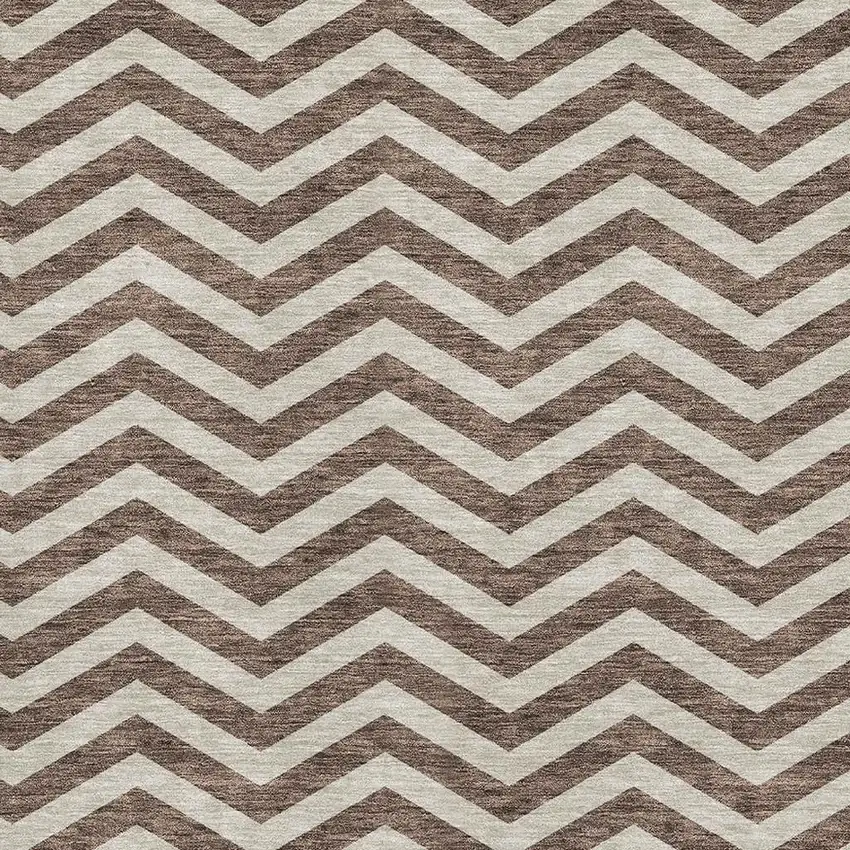 Brown And Beige Chevron Washable Area Rug With UV Protection Photo 3