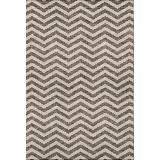 Brown And Beige Chevron Washable Area Rug With UV Protection Photo 4