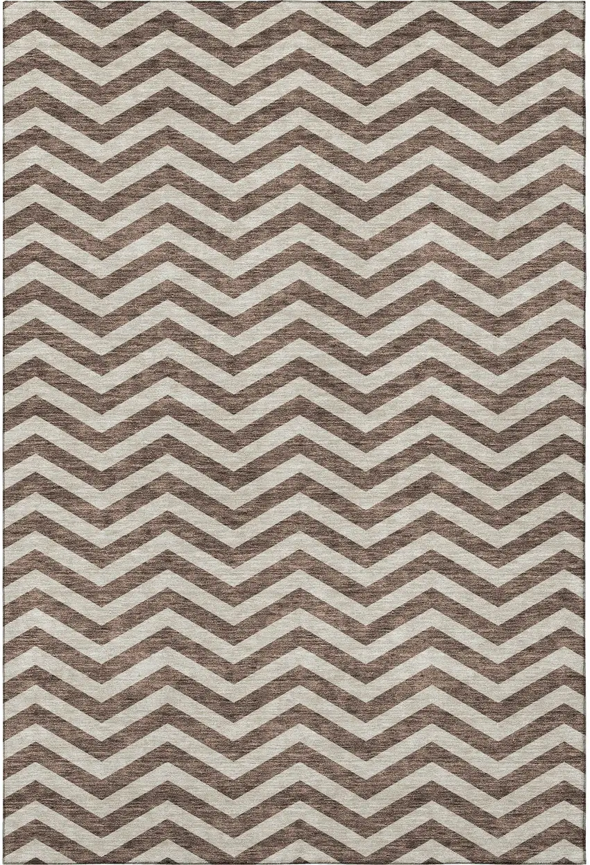 Brown And Beige Chevron Washable Area Rug With UV Protection Photo 4