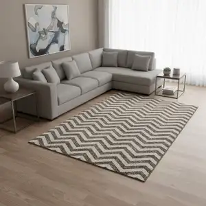 Photo of Brown And Beige Chevron Washable Area Rug With UV Protection