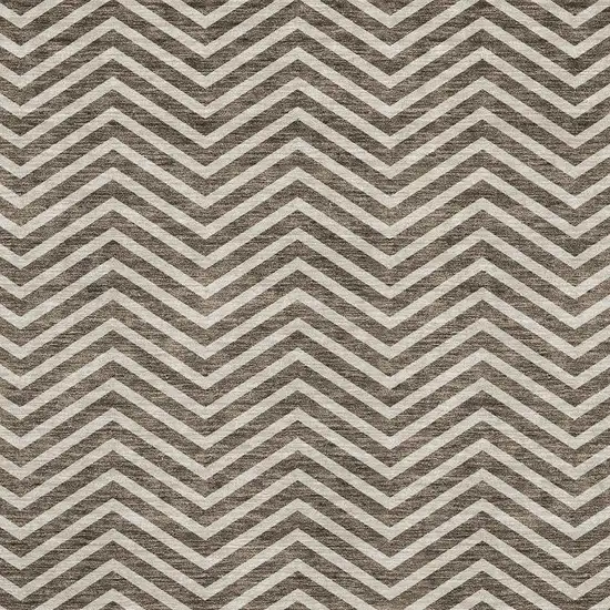 Brown And Beige Chevron Washable Area Rug With UV Protection Photo 2