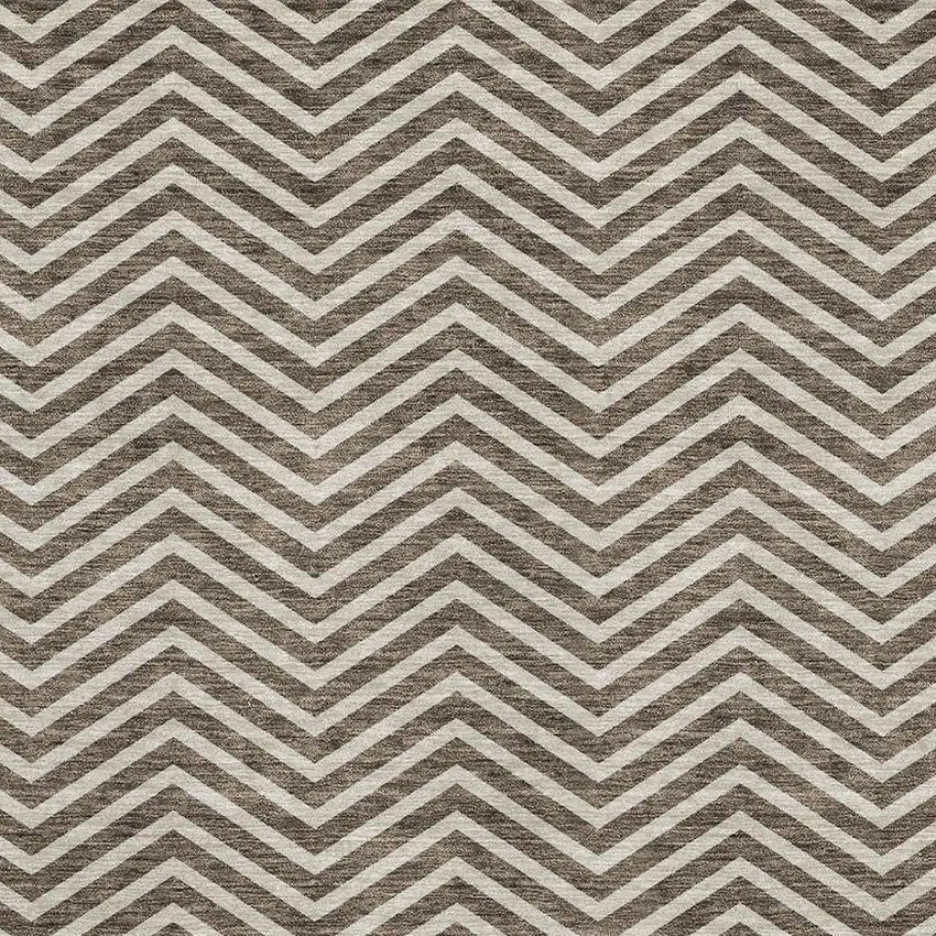 Brown And Beige Chevron Washable Area Rug With UV Protection Photo 2