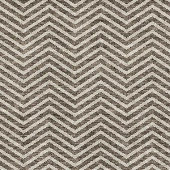 Brown And Beige Chevron Washable Area Rug With UV Protection Photo 2