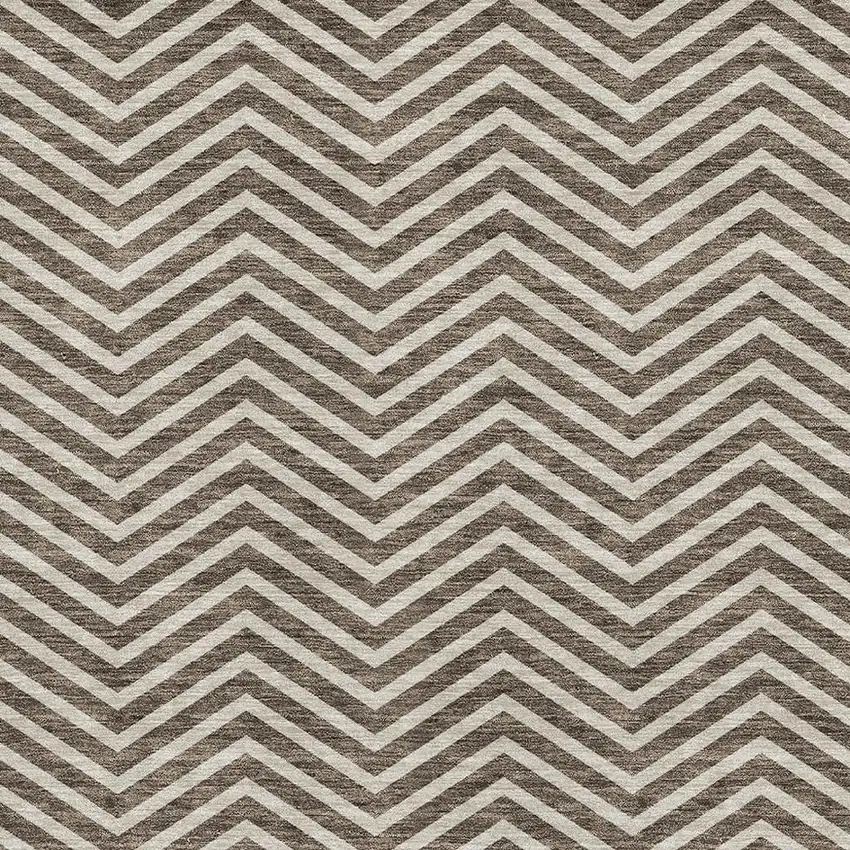 Brown And Beige Chevron Washable Area Rug With UV Protection Photo 2