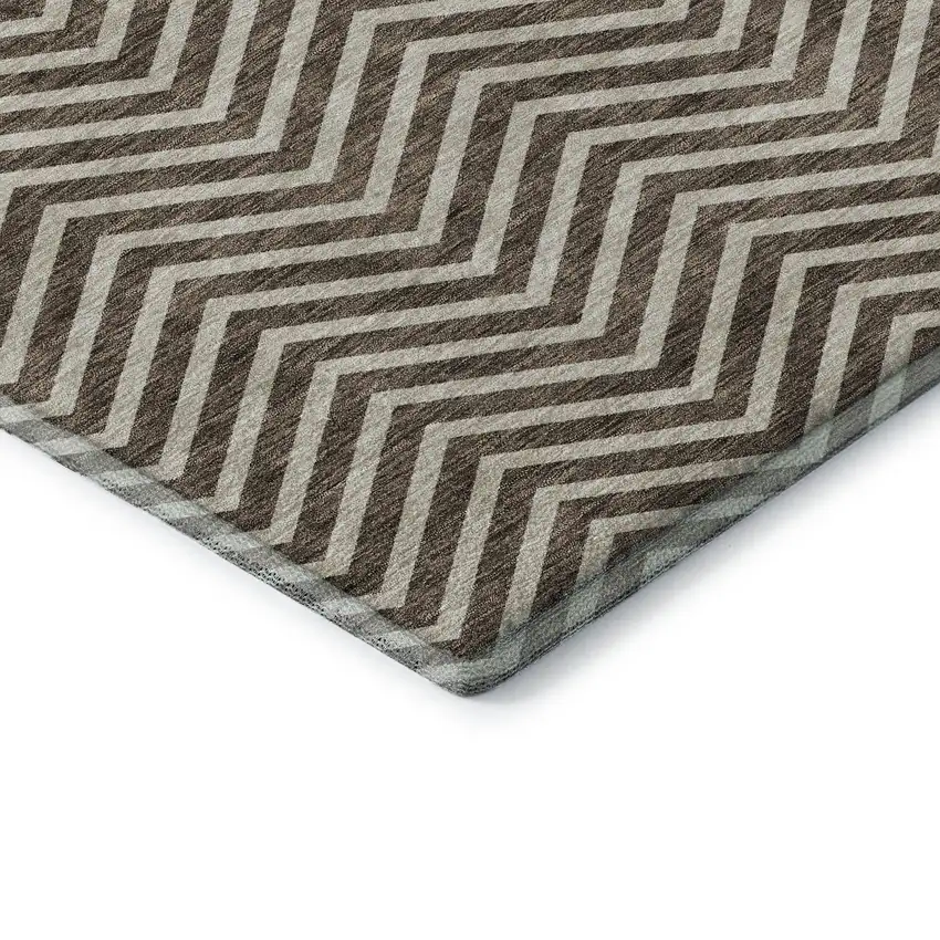 Brown And Beige Chevron Washable Area Rug With UV Protection Photo 7