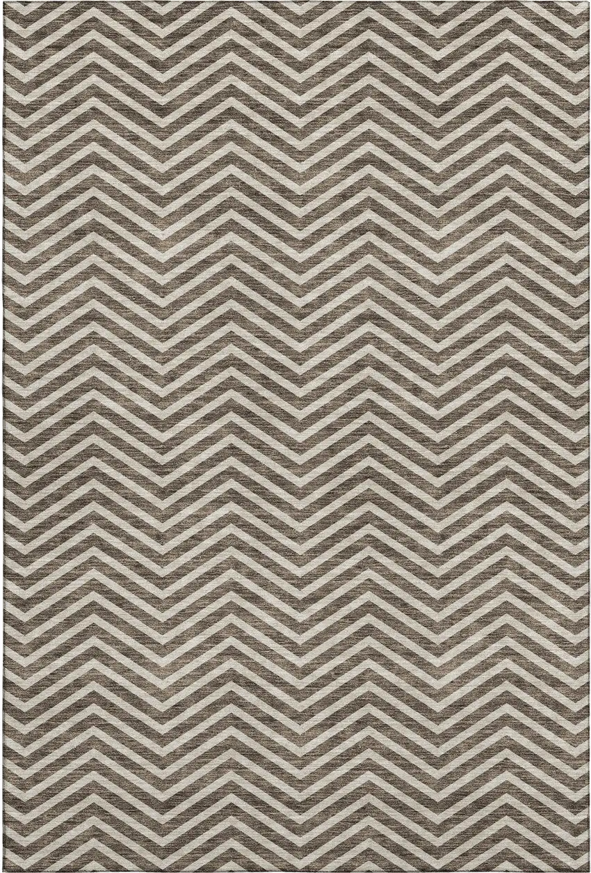 Brown And Beige Chevron Washable Area Rug With UV Protection Photo 1