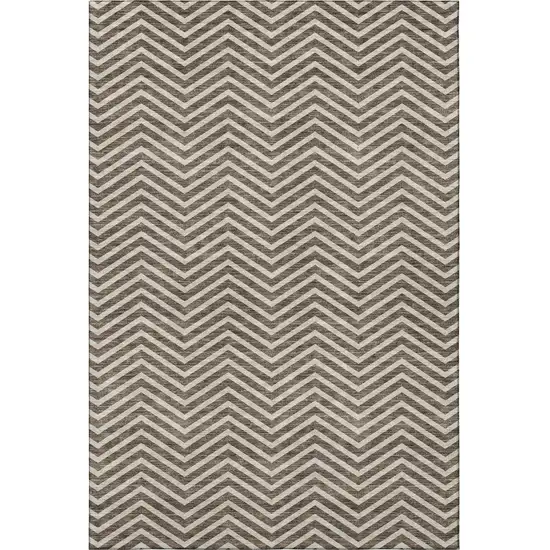 Brown And Beige Chevron Washable Area Rug With UV Protection Photo 3