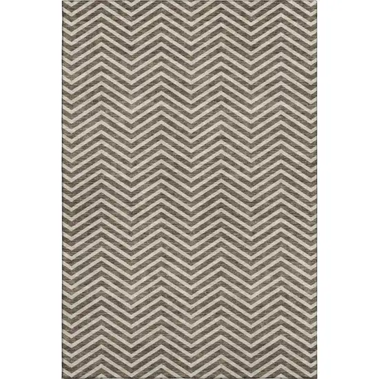 Brown And Beige Chevron Washable Area Rug With UV Protection Photo 1