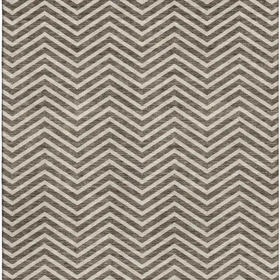 Brown And Beige Chevron Washable Area Rug With UV Protection Photo 2