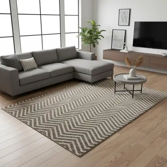 Brown And Beige Chevron Washable Area Rug With UV Protection Photo 2