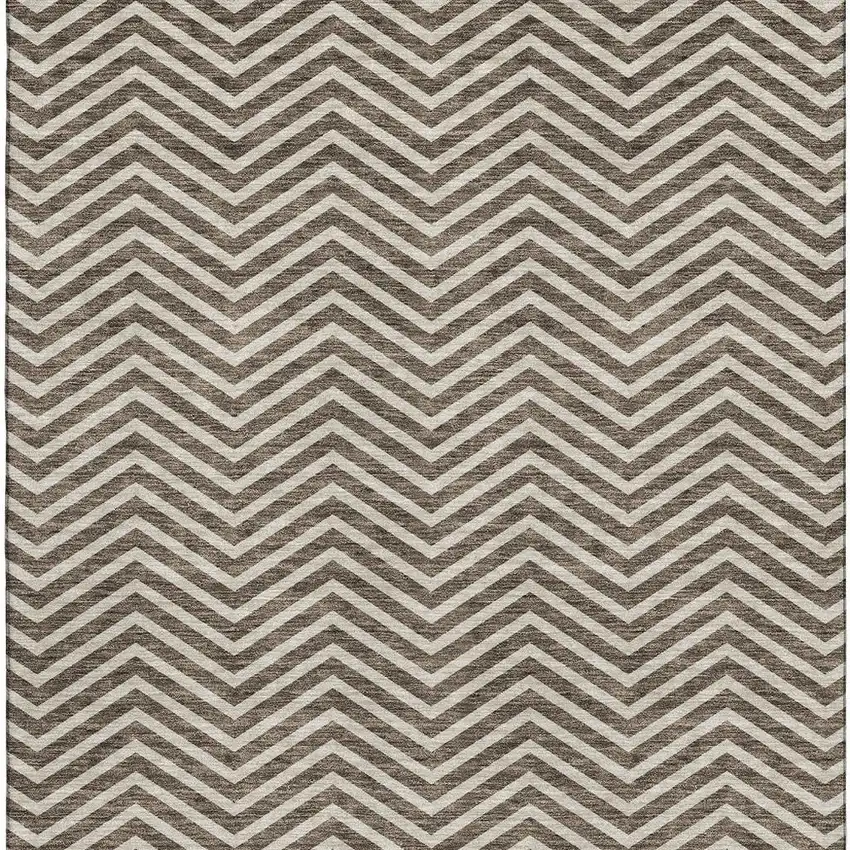 Brown And Beige Chevron Washable Area Rug With UV Protection Photo 2