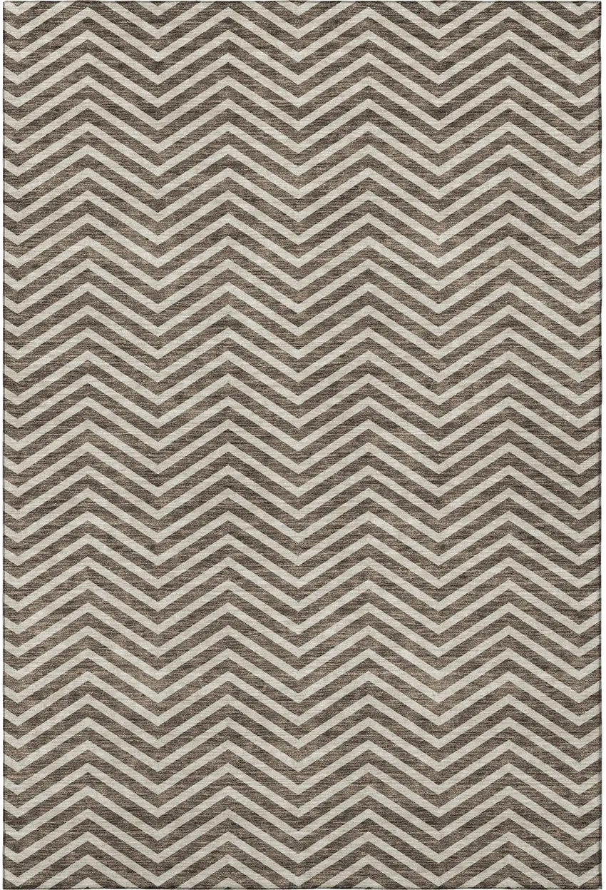 Brown And Beige Chevron Washable Area Rug With UV Protection Photo 3