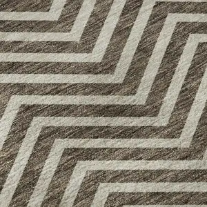 Photo of Brown And Beige Chevron Washable Area Rug With UV Protection