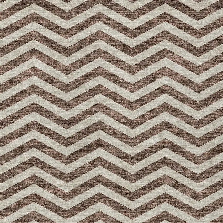 Brown And Beige Chevron Washable Indoor Outdoor Area Rug Photo 6
