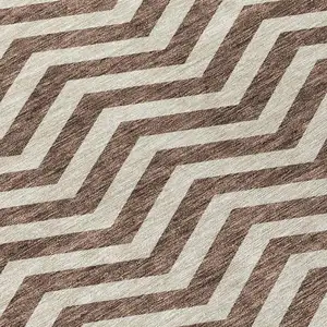 Photo of Brown And Beige Chevron Washable Indoor Outdoor Area Rug