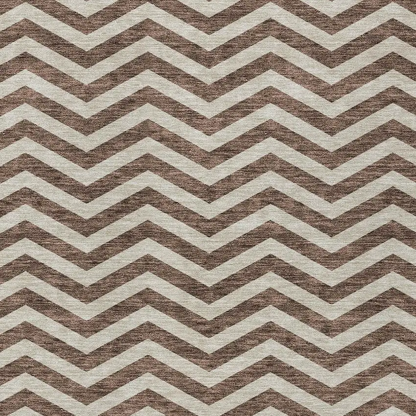 Brown And Beige Chevron Washable Indoor Outdoor Area Rug Photo 6