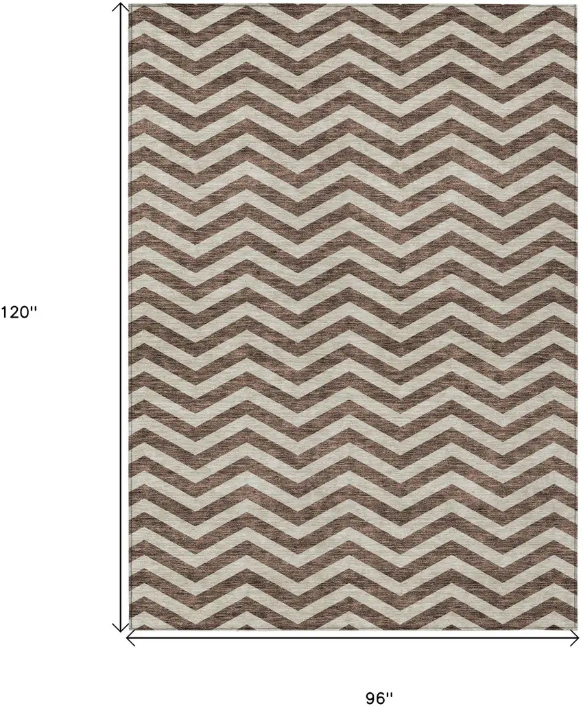Brown And Beige Chevron Washable Indoor Outdoor Area Rug Photo 3