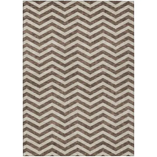 Brown And Beige Chevron Washable Indoor Outdoor Area Rug Photo 2
