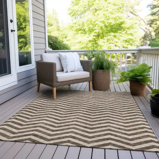 Brown And Beige Chevron Washable Indoor Outdoor Area Rug Photo 9