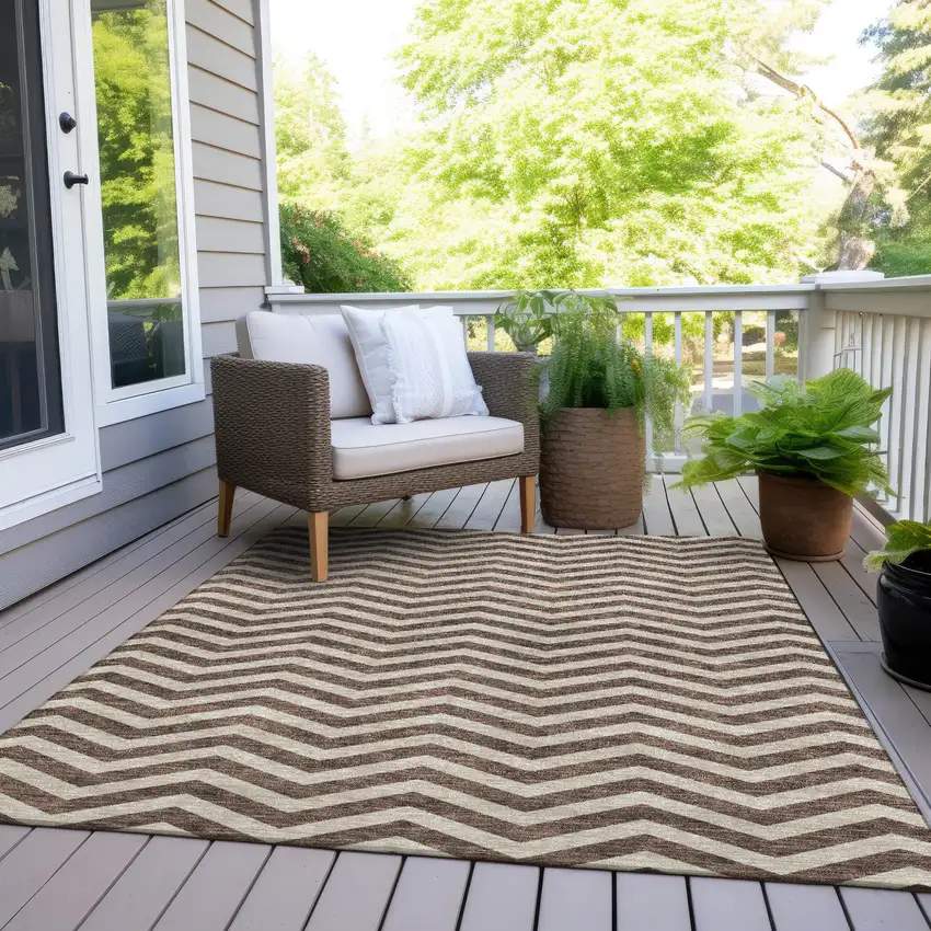 Brown And Beige Chevron Washable Indoor Outdoor Area Rug Photo 9