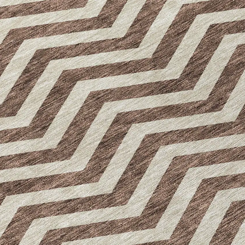 Brown And Beige Chevron Washable Indoor Outdoor Area Rug Photo 7