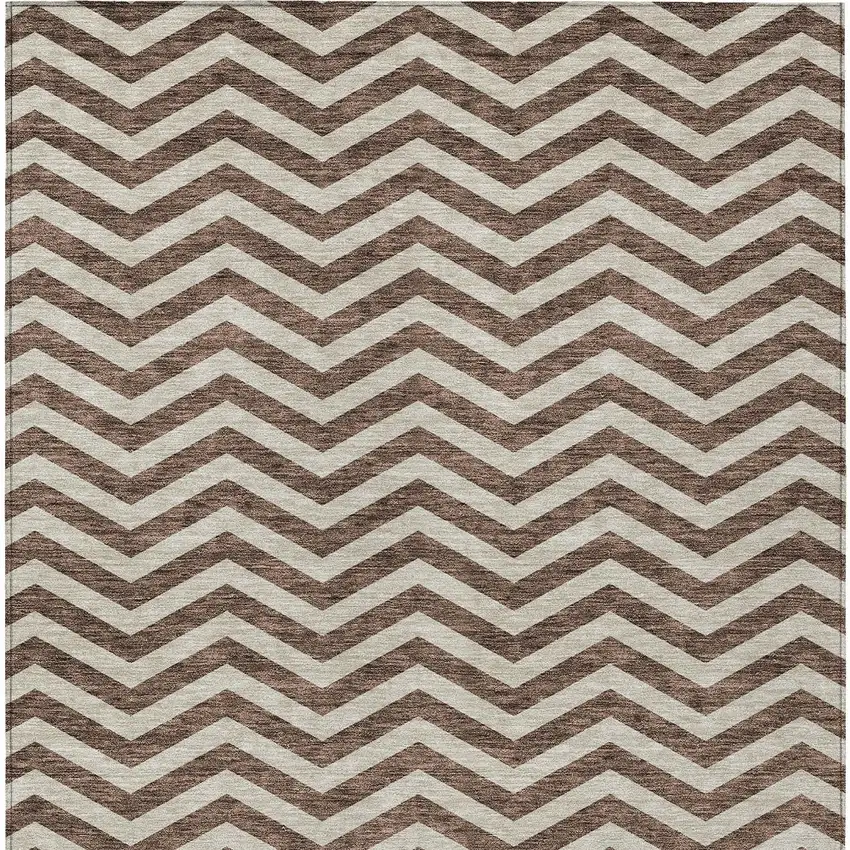 Brown And Beige Chevron Washable Indoor Outdoor Area Rug Photo 8