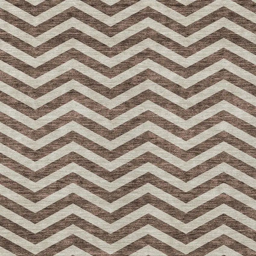 Brown And Beige Chevron Washable Indoor Outdoor Area Rug Photo 6