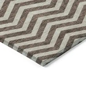 Photo of Brown And Beige Chevron Washable Indoor Outdoor Area Rug